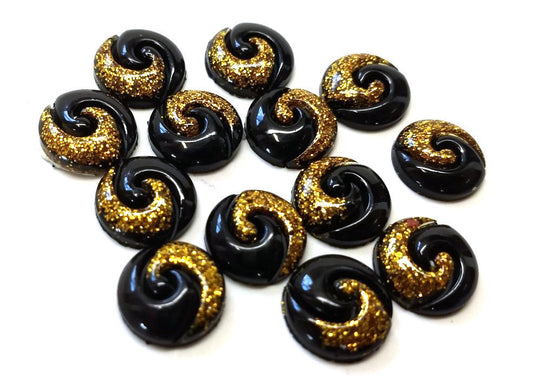 10 pcs Druzy Resin Embellishment Cabochons - 12mm - Bi Color Style - Black and Gold - Multicolor