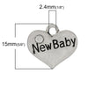 P049 - 10 pcs. Antique Silver "New Baby" charm with rhinestone - 17mm X 15mm