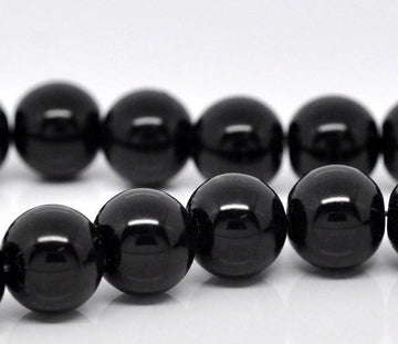 BD157 - 10mm Black Glass Pearl Imitation Round Beads - 16 inch strand
