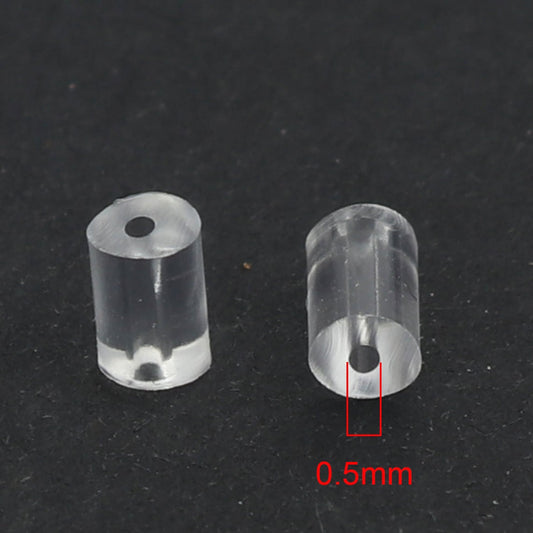 E789 - 2000 pcs (1000 Pairs) Clear Rubber Earring Back Stoppers - 4mm x 3mm - Cylinder Shape - Hole Size: 0.5mm