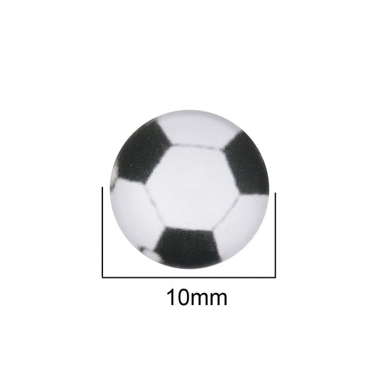 CA729 - 10 pcs Circle Soccer Ball Sports Glass Round Dome Seals Tiles Cabochons - 10mm