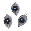 P604 - 4 pcs Black Gray Metal Dangle Charms Pendants - Floral Leaf - 37mm x 19mm - Great for Light Earrings, Necklaces or Dangles!
