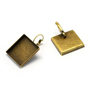 E360 - 10 pcs. Antique Bronze Earring Clips Settings Lever Back Bezels Cabochons - 25mm Glue Pad Setting (1 inch) - Square