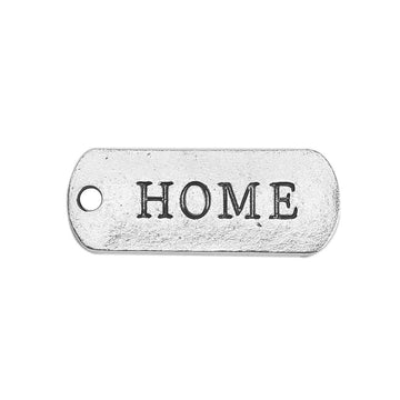 P355A - 30 pcs. Antique Silver "Home" Rectangle Charms Pendants - 21mm x 8mm
