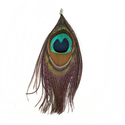 P731 - 4 pcs Peacock Dangle Charms Pendants - Feather - Silver Crimps - 140mm (5.5") - Great for Large Earrings, Necklaces or Dangles