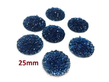 CA634 - 10 pcs Druzy Resin Embellishment Cabochons Starry Blue - 25mm (1 inch) - Dome Style