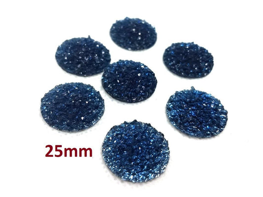 CA634 - 10 pcs Druzy Resin Embellishment Cabochons Starry Blue - 25mm (1 inch) - Dome Style