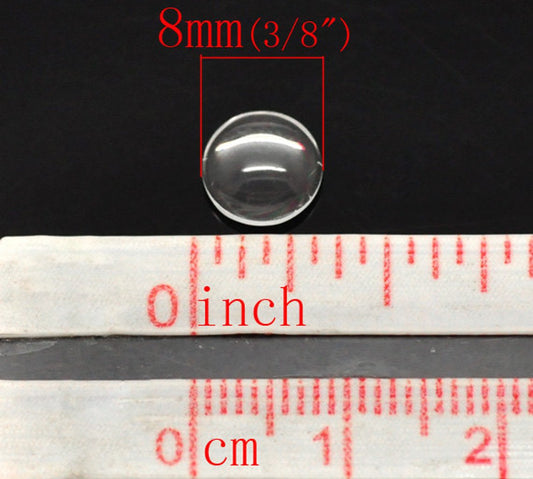 CA279B - Lot of 100 Circle Clear Round Glass Dome Seals Tiles - 8mm (0.3 in)