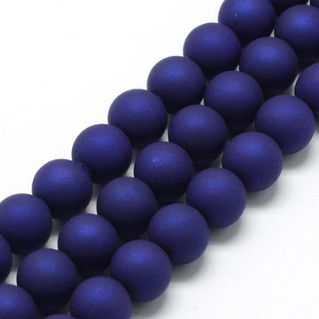 BD773 - 50 Beads - 8mm Indigo Matte Frosted Rubberized Acrylic Round Beads - Hole Size: 1.5mm