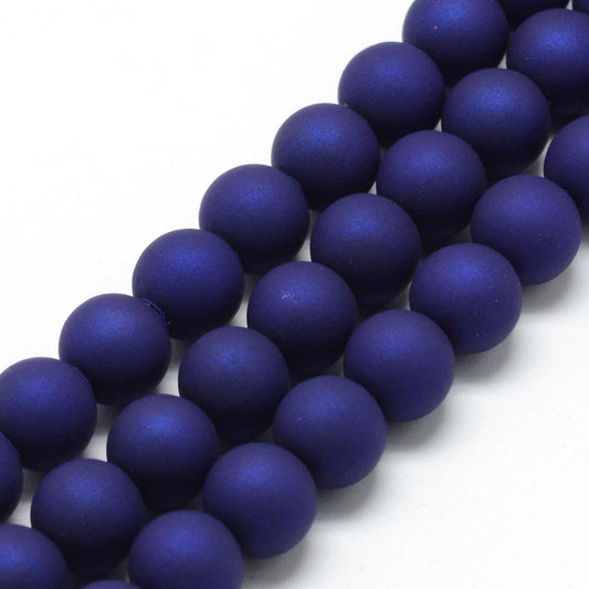 BD773 - 50 Beads - 8mm Indigo Matte Frosted Rubberized Acrylic Round Beads - Hole Size: 1.5mm
