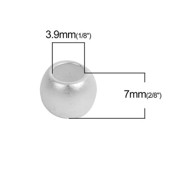 BD758 - 10 pcs Silver Plated Smooth Drum METAL Spacer Beads - MATTE - 7mm x 6mm - Large Hole: 3.9mm - Fits European Cords!