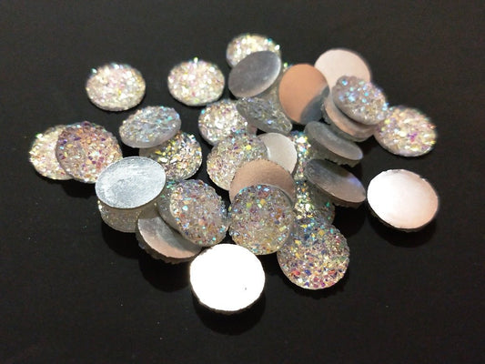CA125 - 10 pcs Druzy Resin Embellishment Cabochons Clear Multicolor - 12mm - Dome Circle