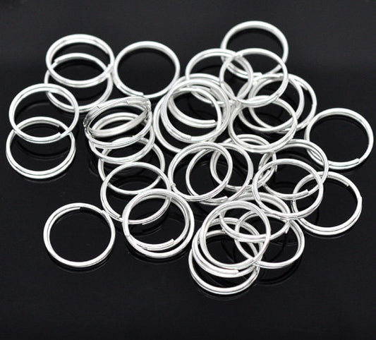 J119 - 100pcs. Silver Plated Split Rings Key Rings - 16mm (0.63 inch)