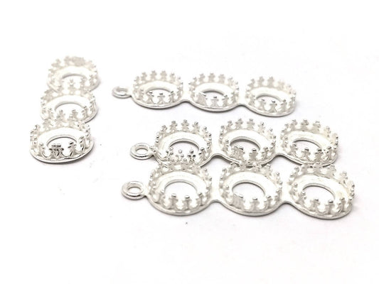 P444 - 1 pc. Silver Plate Single Loop Triple Bezel Pendant Dangle Charm - 8mm Glue Pad Setting - Silver Plated - Beadsmith