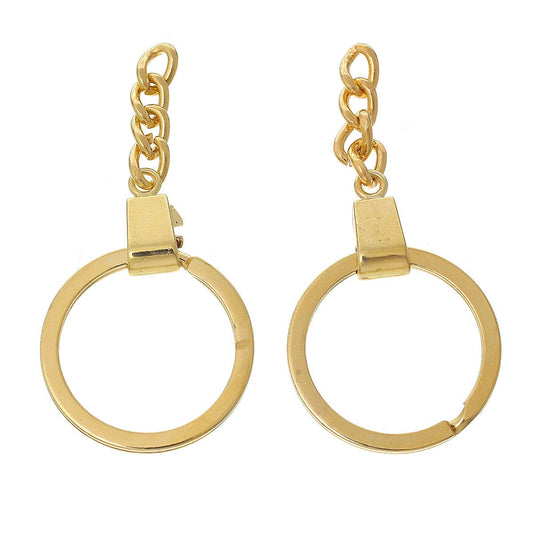 J251 - 20 pcs. Gold Plated Circle Split Jump Rings Key Rings with Chain - 64mm x 30mm (2 1/2" x 1 1/8")