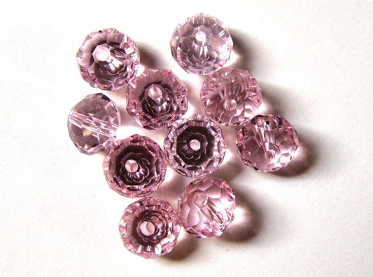 BD655 - 20 pcs. Light Pink Crystal Glass Faceted Rondelle Beads - 8mm - Hole Size: 1.3mm