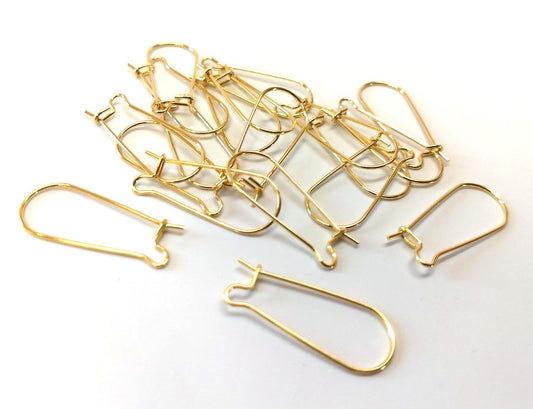 E402 - 10 pcs. 304 Stainless Steel Kidney Earwire Earring Hooks - 25mm x 11mm - MEDIUM - Golden - Tarnish Resistant!