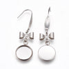 E743 - 10 pcs. 316 Stainless Steel Silver Tone Earring Dangle Hooks Settings Bezels Cabochons - 14mm Glue Pad Setting - Bow Design