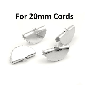 CR061 - 10 pcs. Silver Tone Half Round Ribbon Crimp End Caps - 20mm x 12mm - Great to make tassels and dangles! With teeth