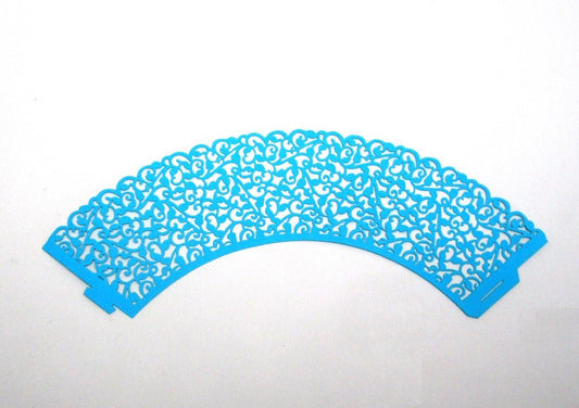C013 - 12pcs Blue Filigree Paper Lace Wedding Party Cupcake Cake Cups Wrappers Liners - 217mm x 52mm (8.54" x 2.05")