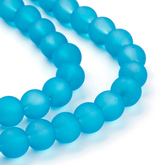 BD607 - 8mm Sky Blue Frosted Glass Round Beads - 15" strand (40cm) - Approx 52 beads per strand - Hole Size: 1.3mm