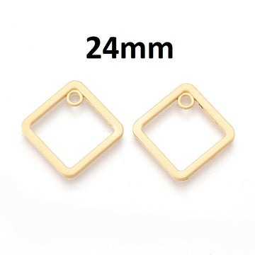P1179 - 10 pcs Golden Matte Square Resin Dangle Charms Pendants with Hole for Dangles - 24mm - Great for Fringe Earrings, Necklaces, Dangles