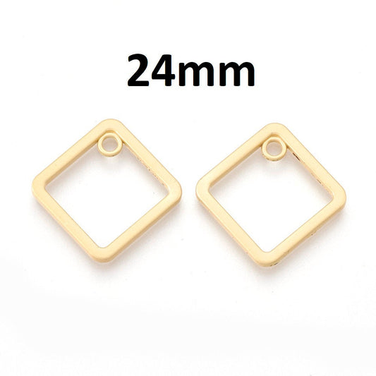 P1179 - 10 pcs Golden Matte Square Resin Dangle Charms Pendants with Hole for Dangles - 24mm - Great for Fringe Earrings, Necklaces, Dangles