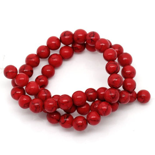 BD241 - 50 Beads - 8mm Red Turquoise Imitation Dyed Round Beads - 15.75 inch strand