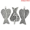P569 - 30 pcs. LARGE - Antique Silver Tone Angel Wings Carved Wing Charms Pendants - 29mm X 19mm (1 1/8" x 5/8")