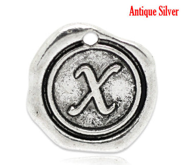 P114 - 5pcs. Antique Silver LARGE Letter "X" Alphabet Letter - 18mm x18mm - Wax Design