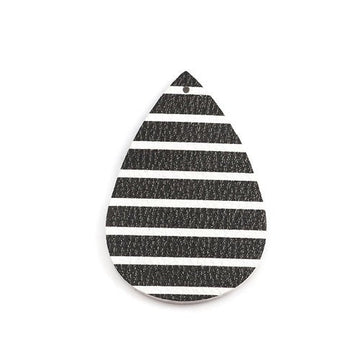 P1187 - 10 pcs. Black and White Stripe Faux Leather Dangle Charms Pendants - Teardrop - 56mm (2.2") - Great for Earrings! Double Sided - Style B