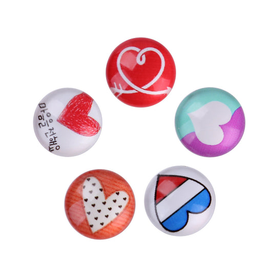 CA978 - 10 pcs Assortment of Circle Heart Glass Round Dome Seals Tiles Cabochons - 12mm - Set 1