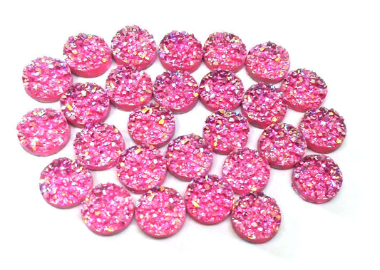 CA757 - 10 pcs Druzy Resin Embellishment Cabochons Hot Pink - Clear Multicolor - 12mm
