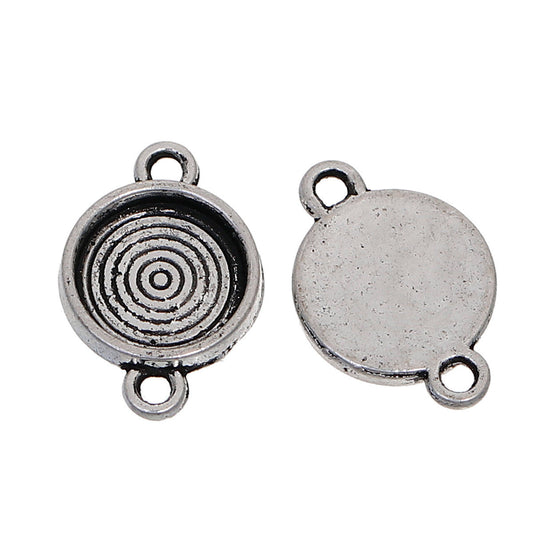 10 pcs. Antique Silver Circle Round Bezel Cabochon Cameo Connector Tags Trays - 10mm Glue Pad
