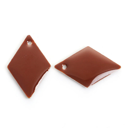 P1087 - 10 pcs Rhombus Metal Enamel Dangle Charms Pendants - 16mm x 11mm - 0.63" - Copper Brown - Great for Earrings, Dangles!