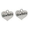 P049 - 10 pcs. Antique Silver "New Baby" charm with rhinestone - 17mm X 15mm