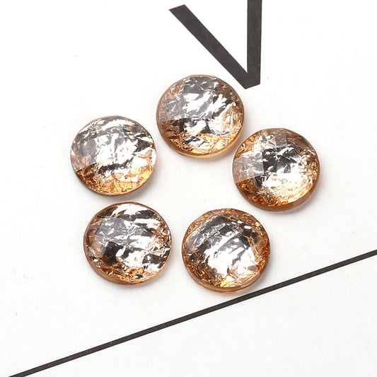 CA784 - 10 pcs Resin Embellishment Cabochons Mosaic Metal Foil Champagne and Silver - 10mm - Multicolor - Faceted Style