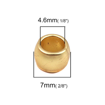 BD751 - 10 pcs Gold Plated Smooth Drum METAL Spacer Beads - MATTE - 7mm x 6mm - Large Hole: 4.6mm - Fits European Cords!