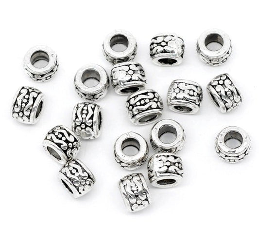 BD288 - 20 pcs. Antique Silver Metal Tibetan Carved Flower Round Pot Spacer Beads- 5mm x 7mm