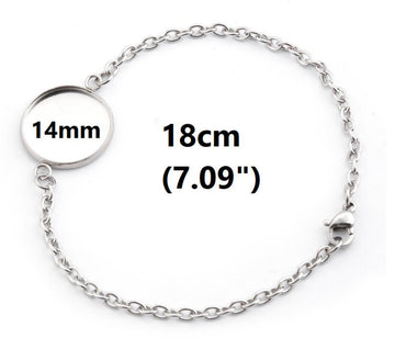 B092 - 3 pcs. 304 Stainless Steel Silver Tone Chain Bracelets - 7.09" (18cm) - 14mm Bezel - Tarnish Resistant!