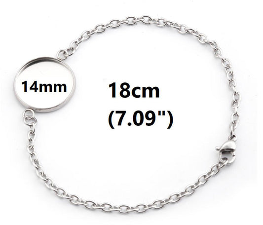B092 - 3 pcs. 304 Stainless Steel Silver Tone Chain Bracelets - 7.09" (18cm) - 14mm Bezel - Tarnish Resistant!