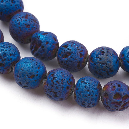 BD346 - 8mm Electroplated Rainbow Stone Lava Round Beads - 15.3" strand - Hole Size: 1mm - Approx. 48 pcs.