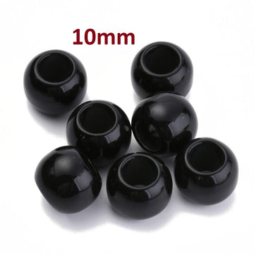 BD732 - 100 pcs Black Smooth Acrylic Ball Spacer Beads - 10mm - Large Hole: 4.7mm - Fits European Cords and Paracord!