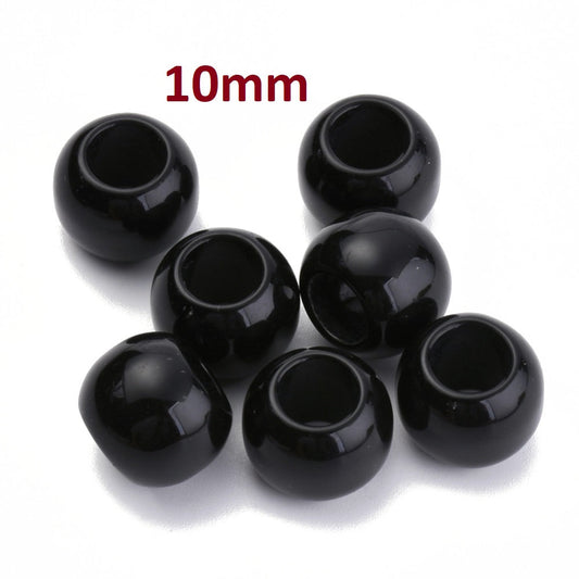 BD732 - 100 pcs Black Smooth Acrylic Ball Spacer Beads - 10mm - Large Hole: 4.7mm - Fits European Cords and Paracord!