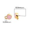 E731 - 10 pcs. Gold Plated with Pink Enamel Earring Posts Studs with Loop Cabochons Tacks- 10mm x 7mm Base - 16.6mm Length - Hole Size: 2.2mm