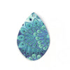 P732 - 10 pcs. Blue Floral Faux Leather Dangle Charms Pendants - Sparkle - Teardrop - 55mm (2.17") - Double Sided - Great for Earrings or Dangles