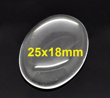 CA702A - 20 pcs. Oval Clear Round Glass Dome Seals Tiles - 25x18mm (1 x 0.71 in) - 25mm x 18mm