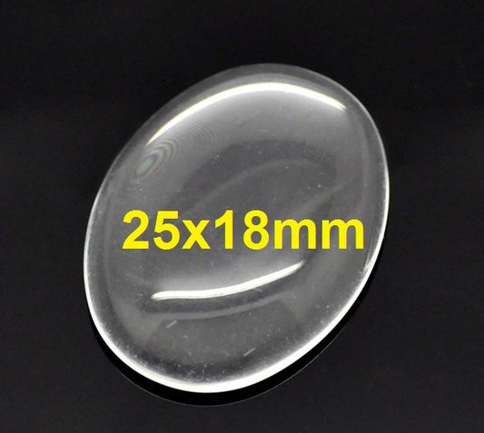 CA702A - 20 pcs. Oval Clear Round Glass Dome Seals Tiles - 25x18mm (1 x 0.71 in) - 25mm x 18mm