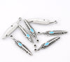 P198 - 10 pcs. Antique Silver Feather Blue Enamel Charms Pendants - 28x5mm