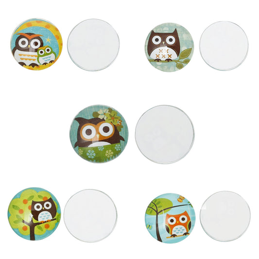 CA505 - 20 pcs Circle Owl Assortment Glass Round Dome Seals Tiles Cabochons - 20mm - Style A